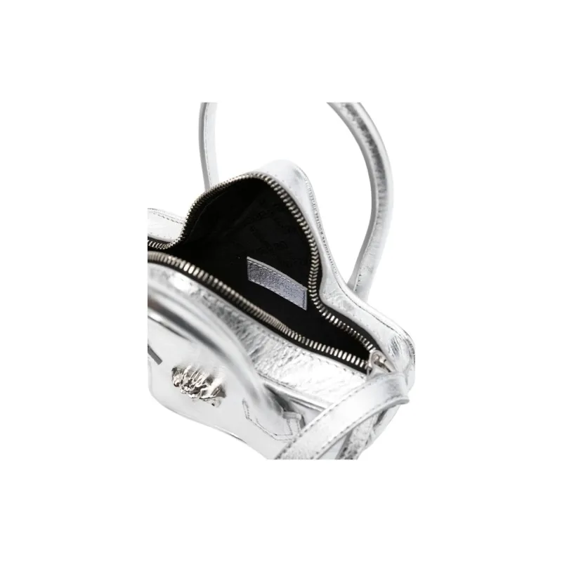 VERSACE Calfskin Handbag Shoulder Bag Crossbody Bag Mini Kids' Silver-3