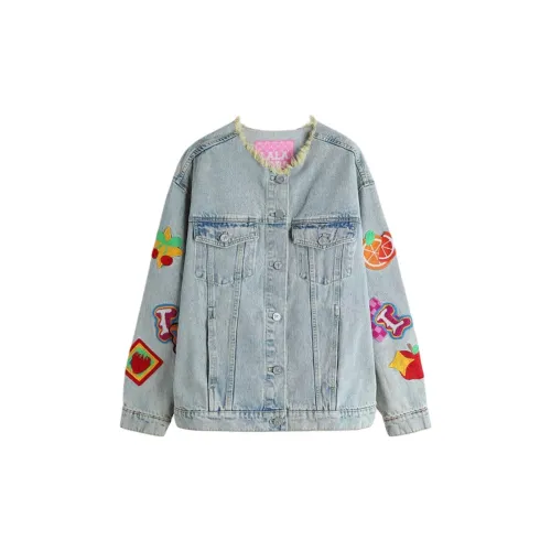 LALABOBO Denim Jackets Women's Light Blue/White