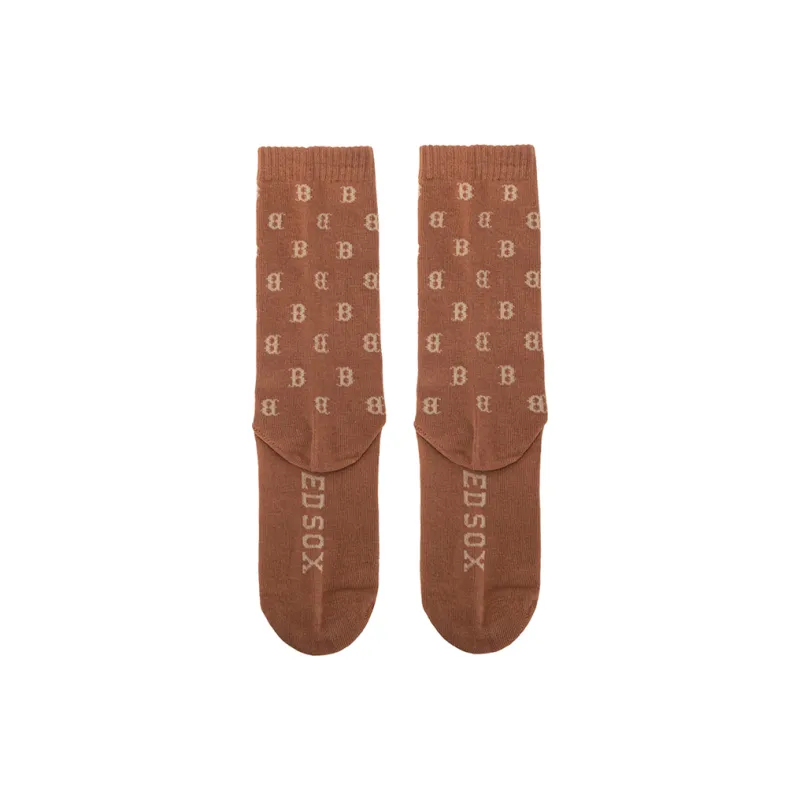 MLB Monogram Collection Boston Red Sox Mid Calf Socks Unisex 1 Pack Brown-2