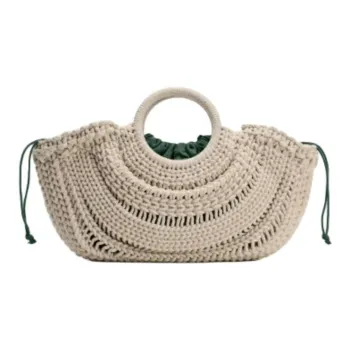 ZARA Cotton Woven Handbag Large Size Women's Beige