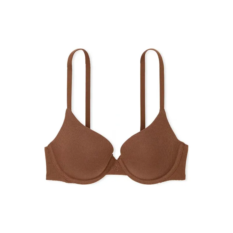 Victoria's Secret Push-Up Perfect Shape Ribbed Cotton Bra/Mousse Bra Women's Brown-0