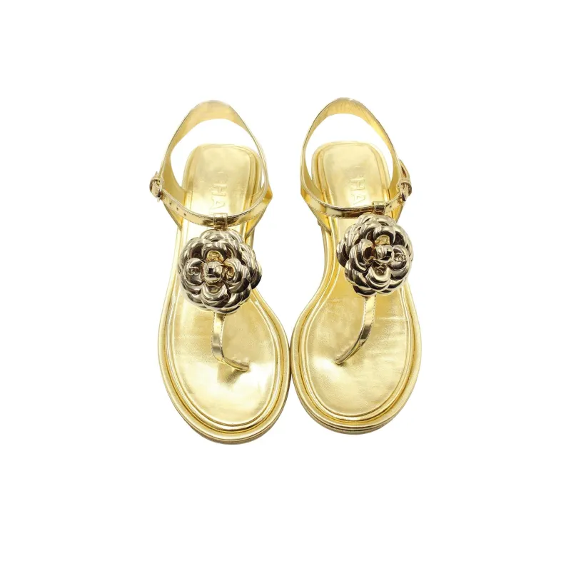 CHANEL 22A Early Autumn Strap Sandals Women's Gold-3
