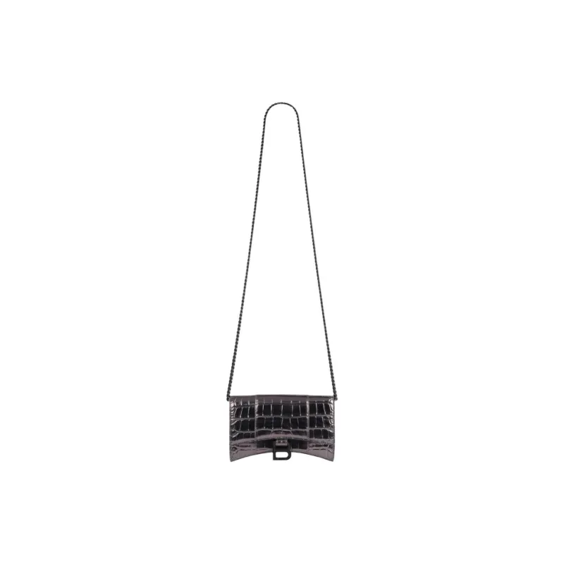 Balenciaga Cow Leather One Shoulder Handbag Crossbody Bag Women's Black Deep Silver-2