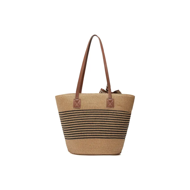 MEXICAN Fabric Shoulder Bag, Tote Bag, Beach Bag Large Size Women's Apricot & Dark Brown/Apricot & Yellow Brown-1