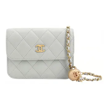 CHANEL Lambskin Flap Bag, Crossbody Bag, Shoulder Bag Women's Light Gray Green