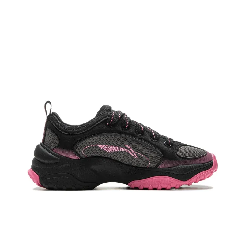 LiNing Cushioning, Abrasion Resistant, Height Increasing Low Top Casual Shoes Women's Black Pink-1