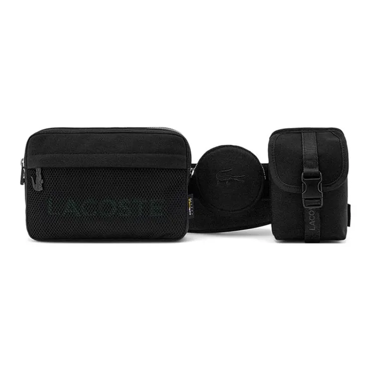 LACOSTE Fabric One Shoulder Crossbody Fanny Pack Regular Unisex Black-0