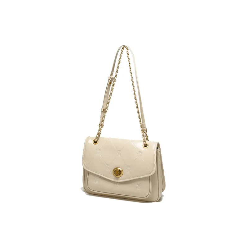 Simedin Split Cow Leather Shoulder Bag Women's Ecru/Deep Black-4