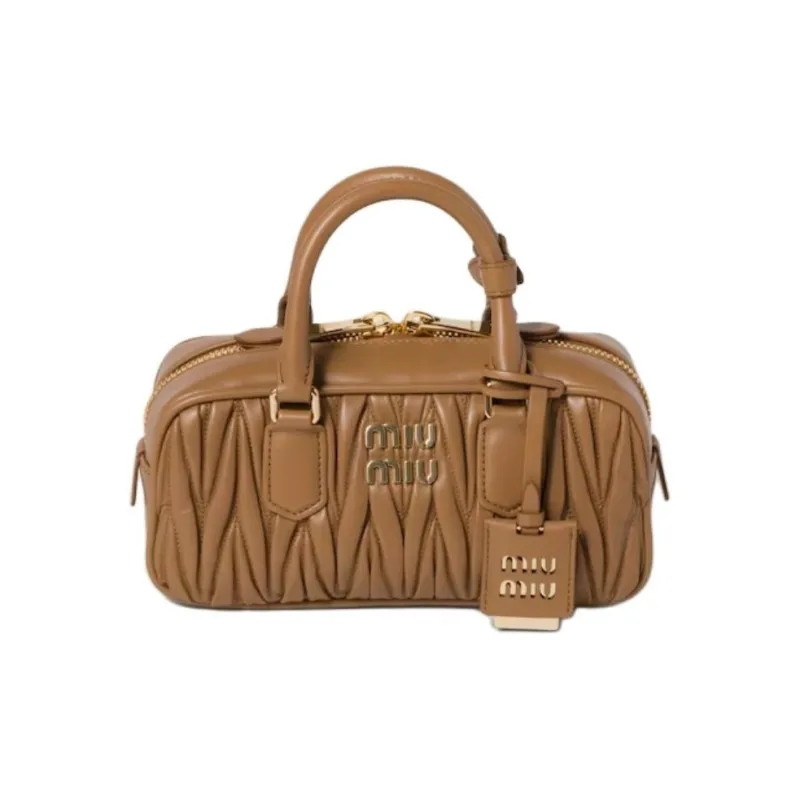 MIU MIU Matelassé Leather Shoulder Bag, Crossbody Bag, Handbag Trumpets Women's Caramel-1