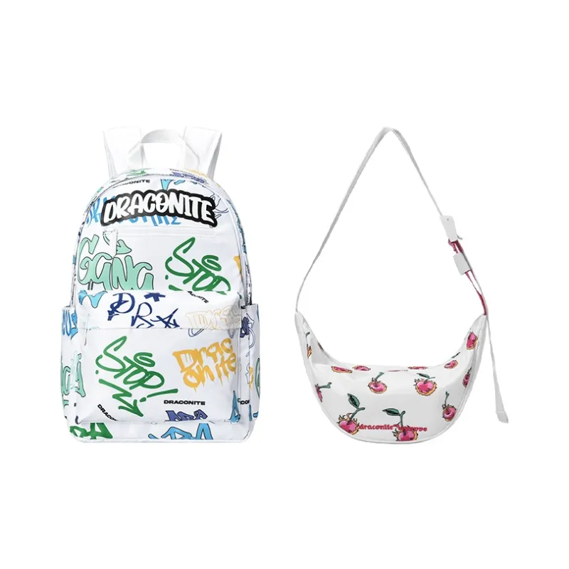 DRACONITE Polyester Student Backpack Regular Unisex Dazzling Color White-6