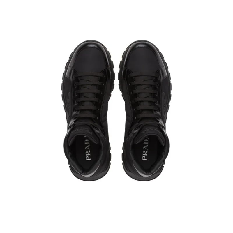 PRADA Prax 01 High Top Re Nylon And Brushed Leather Black-3