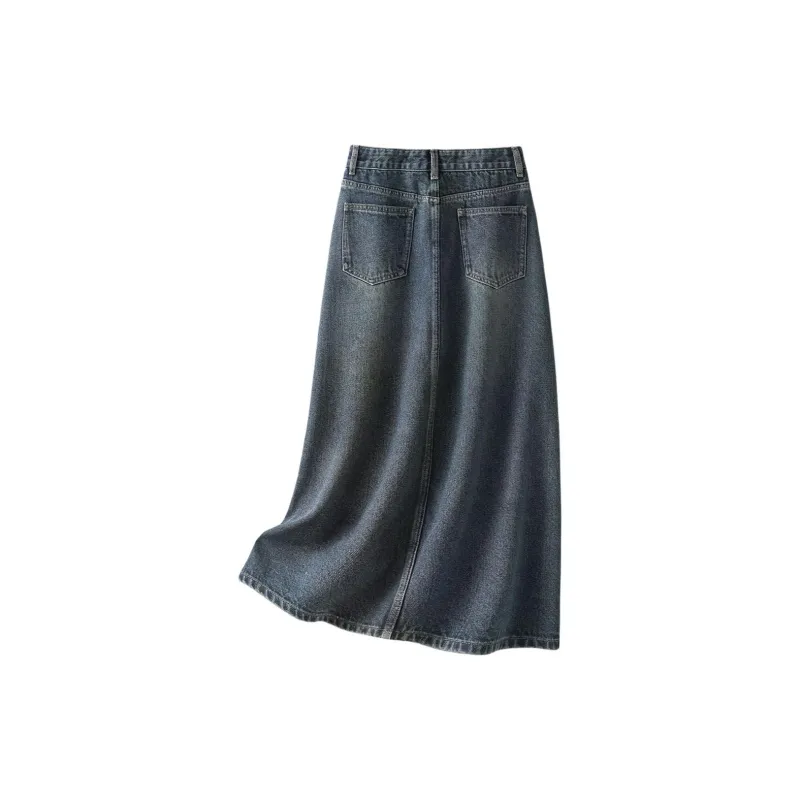 IHIMI Denim Long Skirts Women's Dark Blue-1