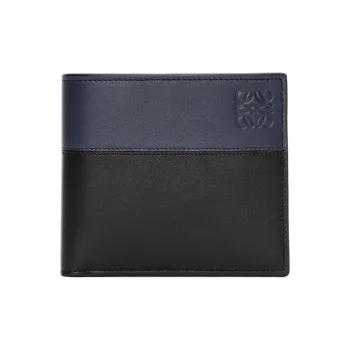 LOEWE Calfskin Wallet Men Black & Dark Marine Blue