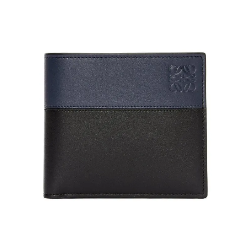 LOEWE Calfskin Wallet Men Black & Dark Marine Blue-0