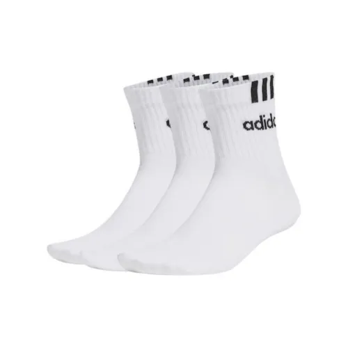 Adidas 3s Linear Mid Calf Socks Unisex 3 Pack White