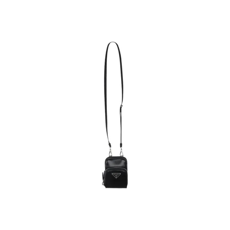 PRADA Shiny Cow Leather Shoulder Bag Crossbody Bag Mini Unisex Black-1