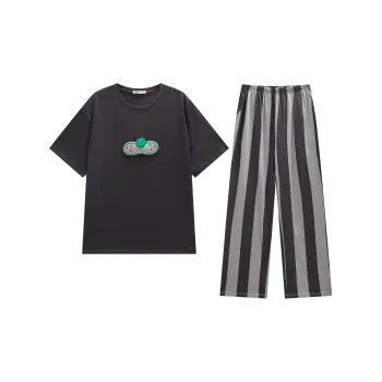 YSO Cool Cat Series Pajama Set Unisex Dark Charcoal Gray