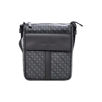 FERRAGAMO Leather Shoulder Bag Crossbody Bag Men's Gray