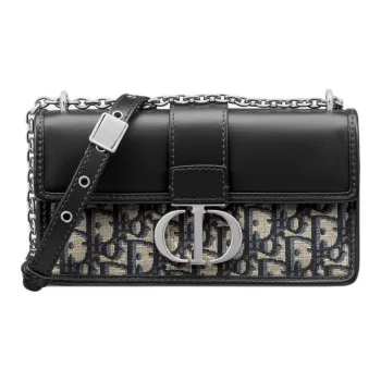 DIOR 30 Montaigne East-West Oblique Jacquard And Calfskin Bag With Chain Women's Black/Blue