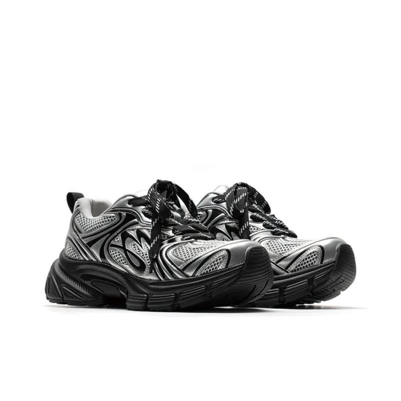Mule Donkey Height Increasing Breathable Low Top Chunky Sneakers Unisex Liquid Silver-1