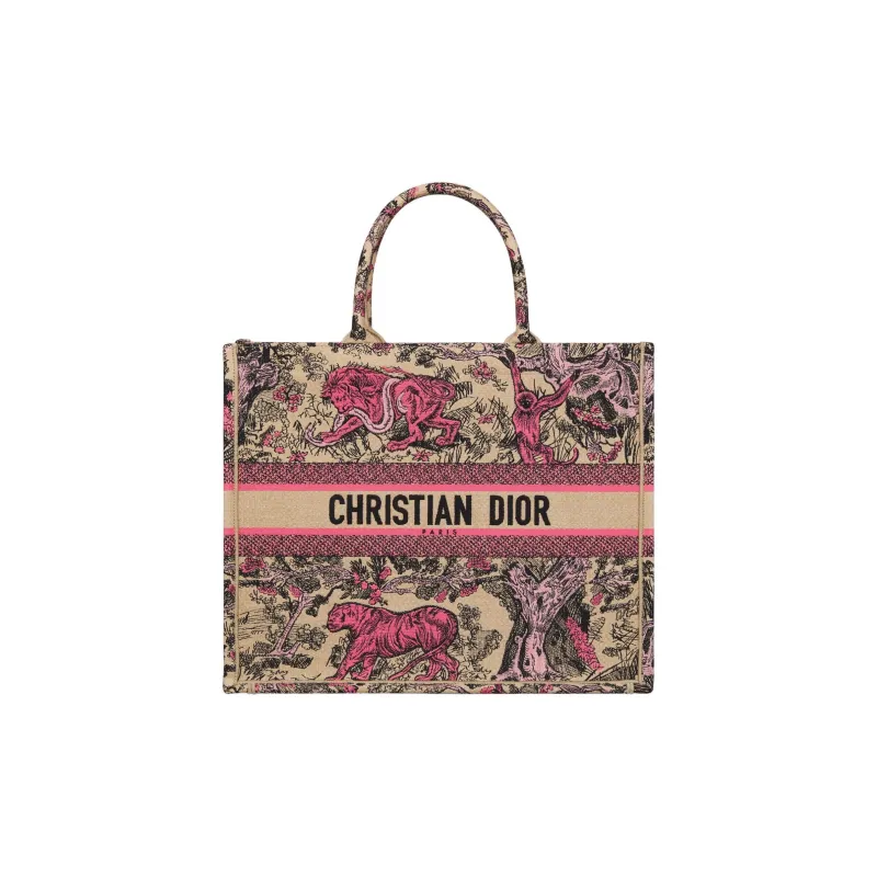 DIOR DIORIVIERA Embroidery Tote Bag, Shopping Bag, Handbag Tubas Women's Beige & Pink-0
