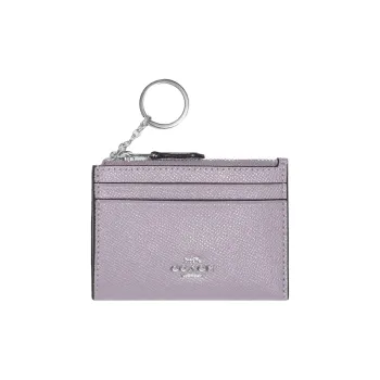 COACH Skinny Id Case Cross Grain Cow Leather Document Bag, Coin Purse, Card Holder Mini Women's Purple