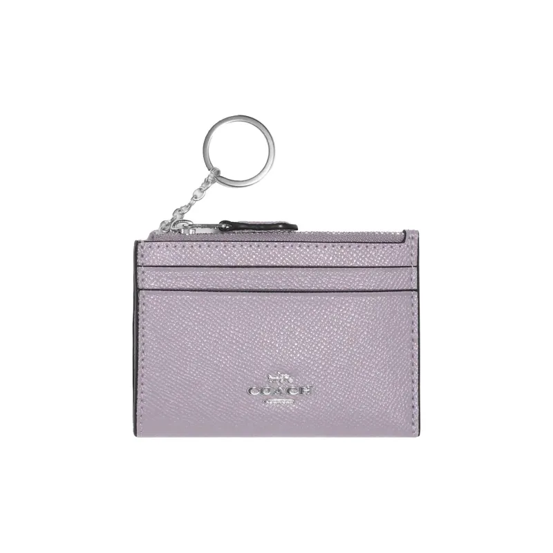 COACH Skinny Id Case Cross Grain Cow Leather Document Bag, Coin Purse, Card Holder Mini Women's Purple-0