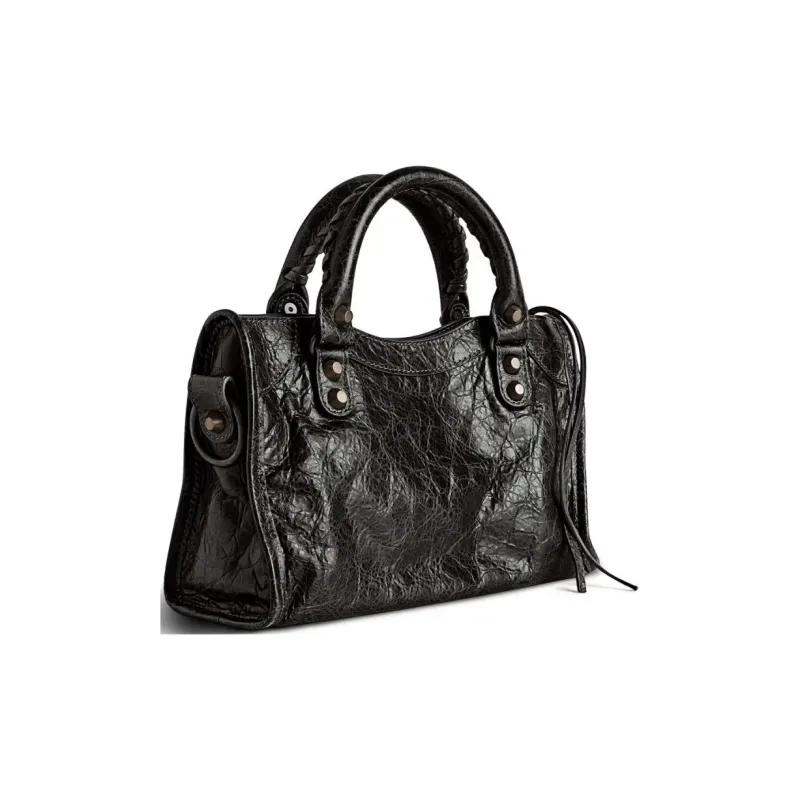 Balenciaga Le City Mini Bag In Black Arena Storico Lambskin Brass Hardware Black-4