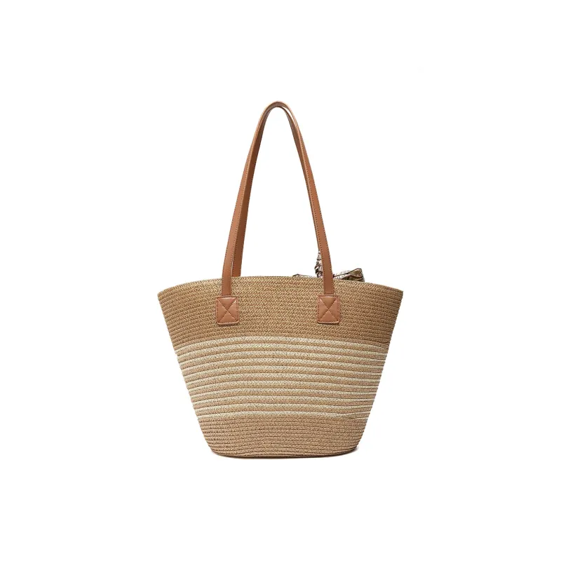 MEXICAN Fabric Shoulder Bag, Tote Bag, Beach Bag Large Size Women's Apricot & Dark Brown/Apricot & Yellow Brown-4