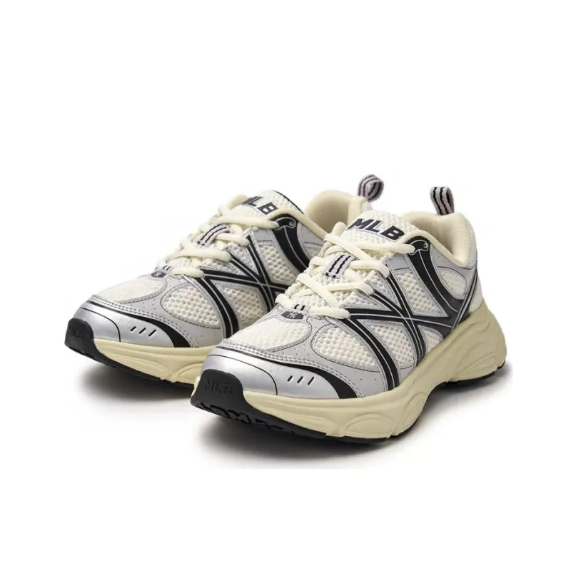 MLB Chunky Runner Ace Runner Anti Slip Wear Resistant Low Top Running Shoes Unisex Beige Black-2