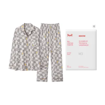 MIIOW Pajama Set Men Gray White Plaid