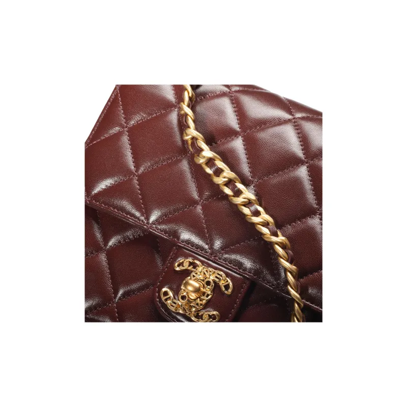 CHANEL Sheepskin Flap Bag, Shoulder Bag, Crossbody Bag Mini Women's Burgundy-2