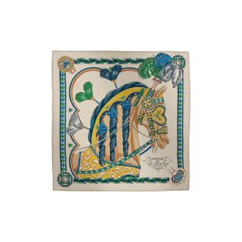 HERMES Knit Scarves Women's Natural Color/green/blue