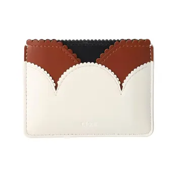 Chloe Linda Shiny Calfskin Card Clip Card Holder Women's White/Red Brown/Black