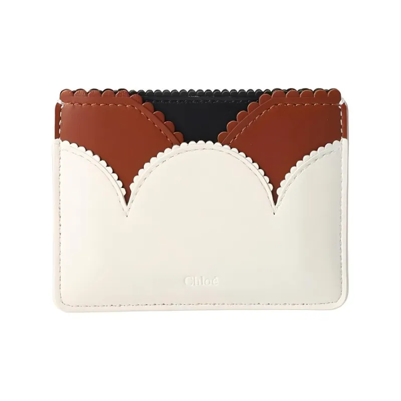 Chloe Linda Shiny Calfskin Card Clip Card Holder Women's White/Red Brown/Black-0