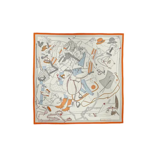 HERMES Mulberry Silk Scarves Women's Ripe Orange