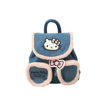 Cool Fun Sanrio Hello Kitty Cotton With Polyester Laptop Backpack Regular Unisex Denim Blue