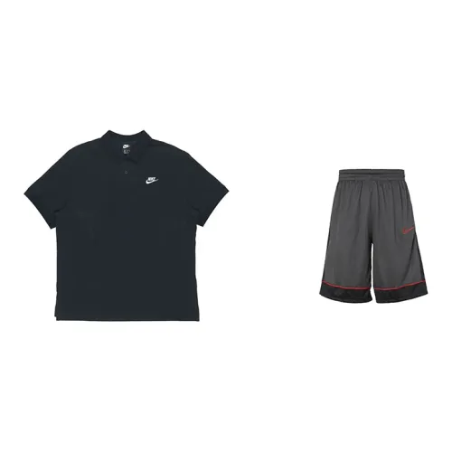 Nike Casual Sportswear Unisex Set Black Tops+Gray Shorts