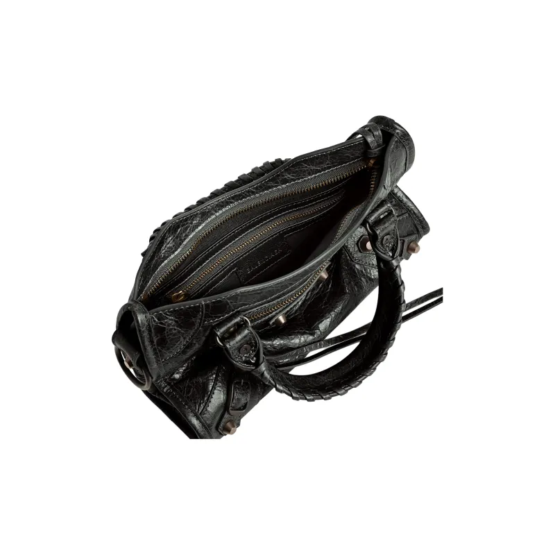Balenciaga Le City Mini Bag In Black Arena Storico Lambskin Brass Hardware Black-5