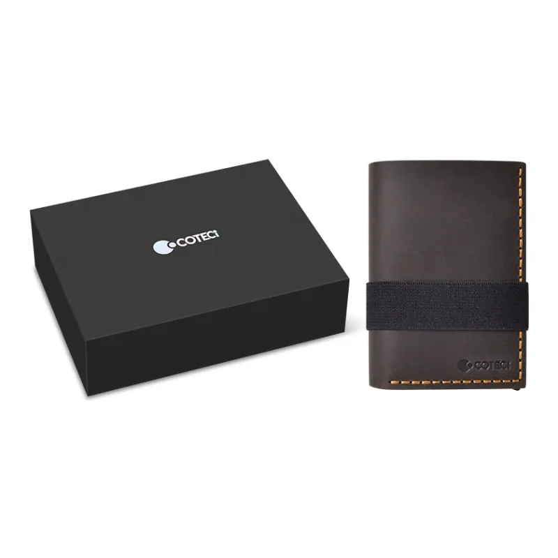 COTECi Top Grain Cow Leather & Aluminum Alloy Card Holder Small Size Unisex Black/Brown/Coffee-8