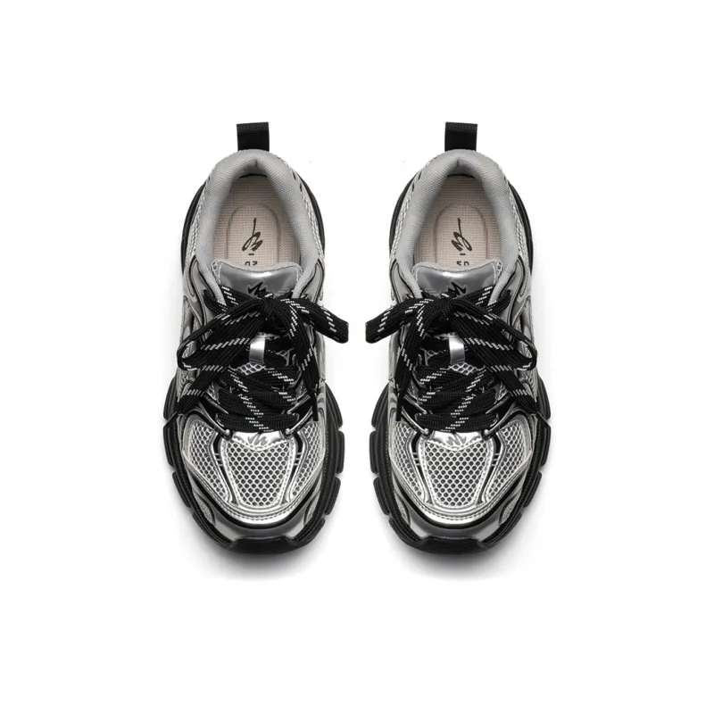 Mule Donkey Height Increasing Breathable Low Top Chunky Sneakers Unisex Liquid Silver-3