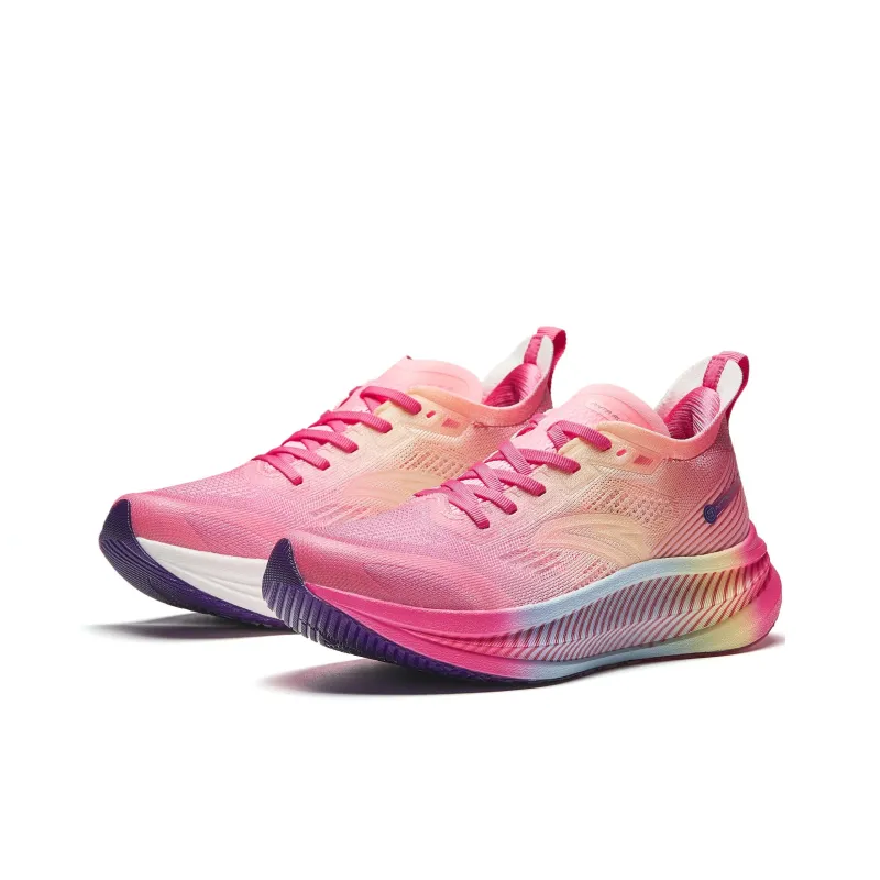 ANTA Running Shoes Women's Low Top Fluorescent Cold Peach Pink/Gentian Pink/Aqua Blue/Egg White Color-2
