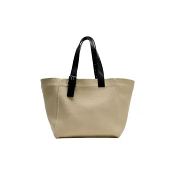 ZARA Cotton Tote Bag Shopping Bag Shoulder Bag Handbag Large Size Women's Raw White
