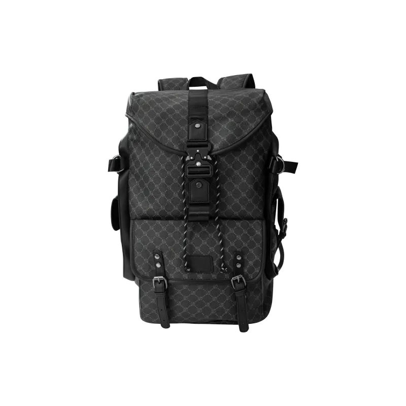 KONADCT Oxford/PU 17 Inch Backpack Large Size Unisex Black/Monogram-8