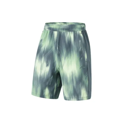 LINING Fitness Series Sports Shorts Men Screw-in Dark Green Full Print