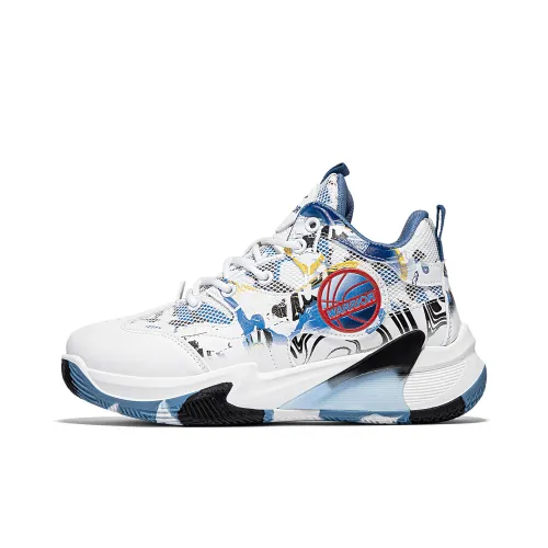 Warrior Coverage Rebound Wear Resistant Lightweight Slip Resistant Mid Top Basketball Shoes Men White Blue Gray