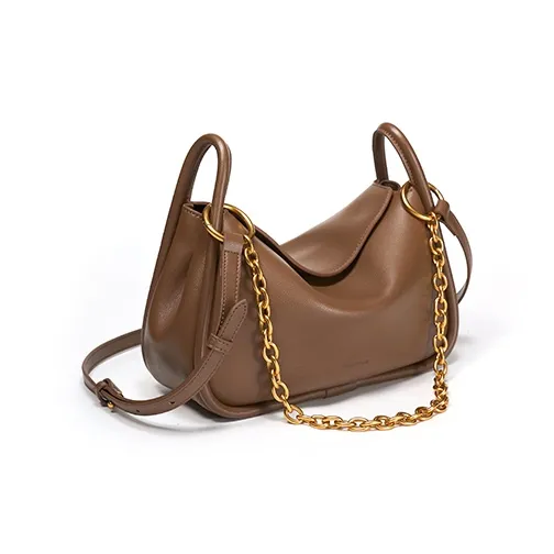 Simedin Split Cow Leather With Synthetic Leather Shoulder Bag Women's Black/Coffee-1