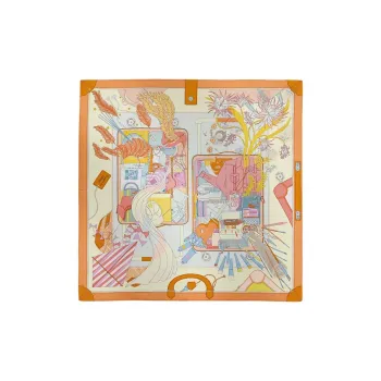 HERMES Mulberry Silk Silk Scarves Women's Sulfur Yellow