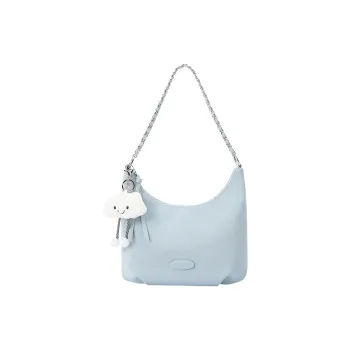 SEM/R Synthetic Leather Shoulder Bag Medium Size Women's Blue Tone/Ecru/Black