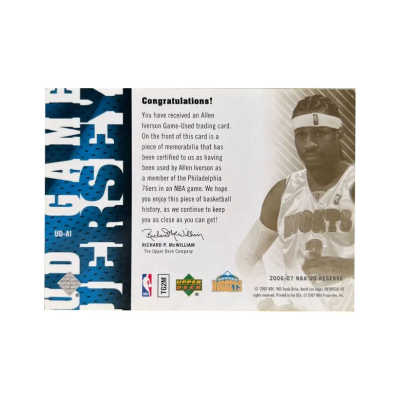 UPPER DECK 2006 07 Iverson 76 Persons Game Worn Laser Card Jersey Card Access Pass Sports Cards 1 Pc-1